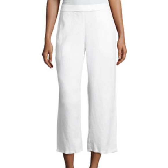Eileen Fisher Pants - Eileen Fisher Wide Leg White Linen No Pocket Trouser Pants - Size S
